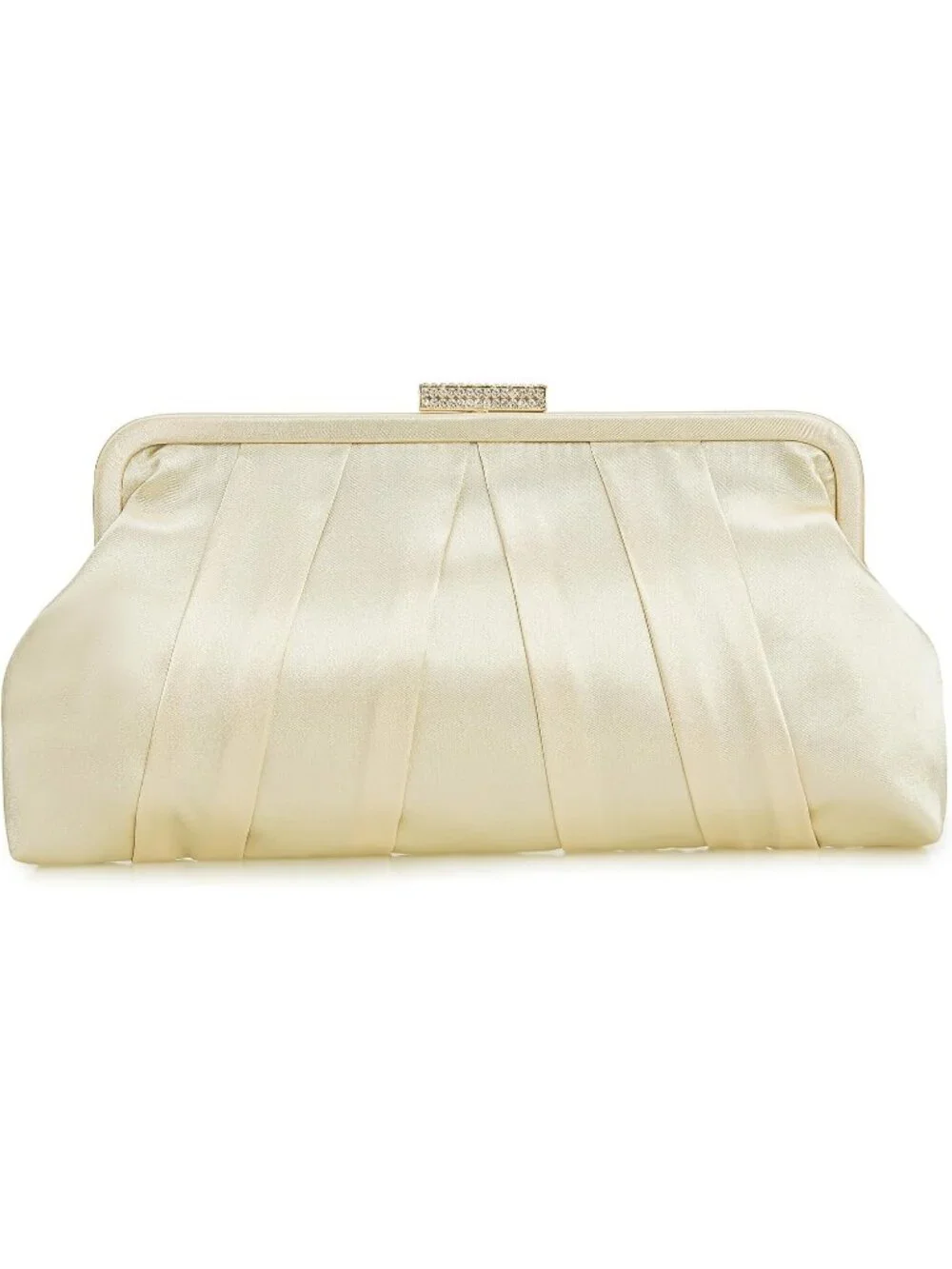 Womens Light Gold Classic Pleated Satin Clutch Purse Diamante Formal Evening Bag